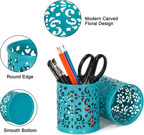 EasyPAG Pencil Holder - 2 Pack Metal Pen Organizer | Mesh Desk Cup for Home, Office, School - Blue
