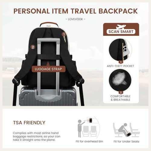 LOVEVOOK Laptop Backpack for Women with Pouch Pocket for Large Capacity Cup,18 Inch Laptop Computer Bag Travel Backpack Purse,Waterproof Work Business Backpack College Teacher Bags,Beige-Black-Brown