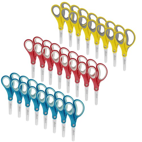 LIVINGO 24 Pack 5” Kids Scissors, Blunt Safety Blade, Left/Right Handle, Bulk School Supplies Preschool Shears for Teachers Student Toddler Children Classroom Crafting Cutting Paper