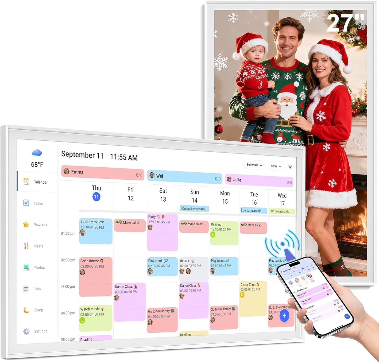 Smart Calendar Max 27-Inch Digital Family Organizer - Interactive Touchscreen Display, Wall Mountable