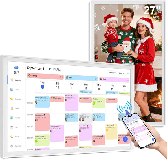 Smart Calendar Max 27-Inch Digital Family Organizer - Interactive Touchscreen Display, Wall Mountable