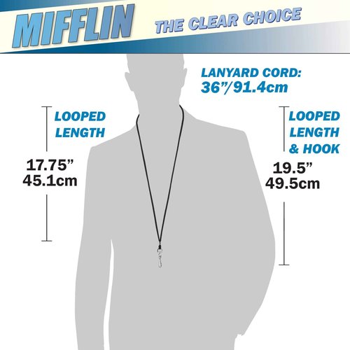 Mifflin-USA - Lanyard with Clear Horizontal Card Protector - Black, 4x3 Inch, 250 PK - ID Name Badge Holder with Lanyard Set