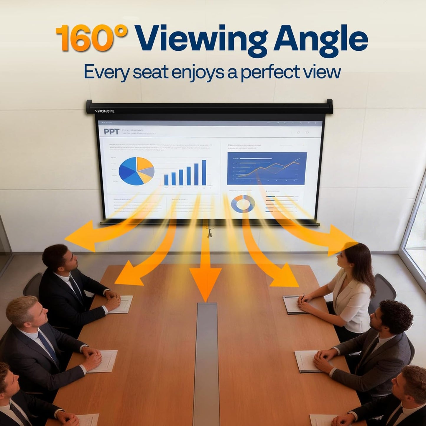VIVOHOME 100 Inch Pull Down Projector Screen - HD 4K Retractable Movie Screen for Home Theater | Manual with Auto Locking (87W x 49H Inch Display)