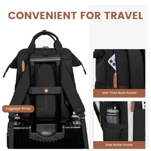LOVEVOOK Laptop Backpack, Travel Bag with 17.3 inch Laptop Compartment, Water Resistant Teacher Nurse Doctor Work Bag, Anti-theft Daypack, Black Brown