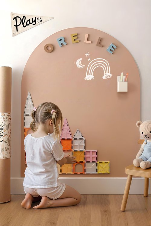 Orelle MagicWall | Magnetic Wall Decal Arch | Peel and Stick Magnetic Chalkboard for Wall | Kids Wall Decals | Playroom Essentials | Includes Chalk & Holder | Large | 31 x 39 | Mocha