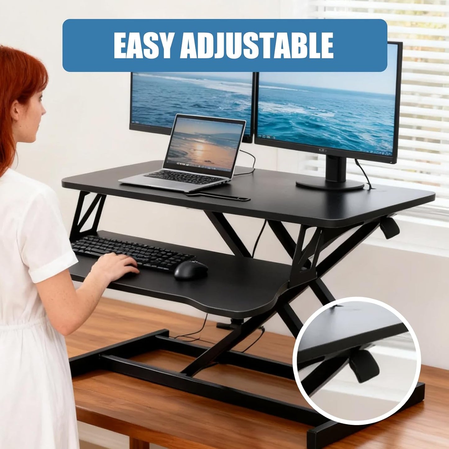 Skiennix Standing Desk Converter - Height Adjustable Sit to Stand Riser for Dual Monitors | Home Office Workstation