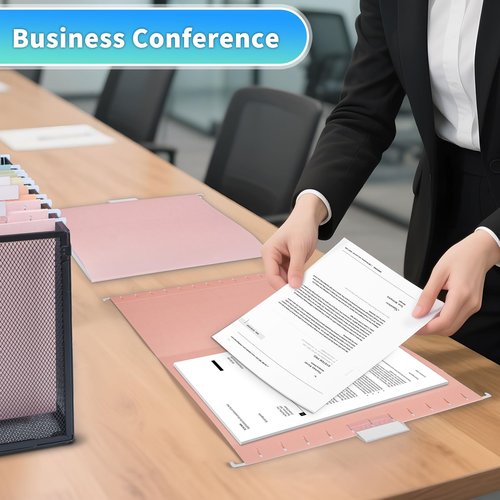 25-Pack Pastel Hanging File Folders, Letter Size (8.5"x11") with 1/5-Cut Tabs,35 Transparent Label Cards, 50 Sticker Labels–Home Office & Filing Cabinets