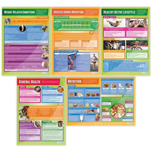 Daydream Education Health, Fitness and Well-Being Posters - Set of 5 - EXTRA LARGE 33" x 23.5" - Laminated - Physical Education Middle & High School Classroom Decoration - Wall Charts