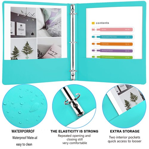 3 Ring Binders,1” Round Ring, Holds 8.5 * 11inch Papers, with 2 Pockets,6 Colors Binder Assorted Pack