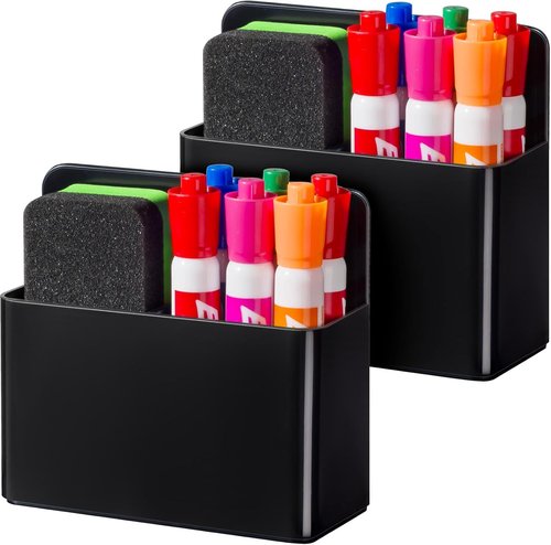 BEYGORM Magnetic Pen Holder - 2 Pack Plastic Organizer for Refrigerator & Whiteboard | Black
