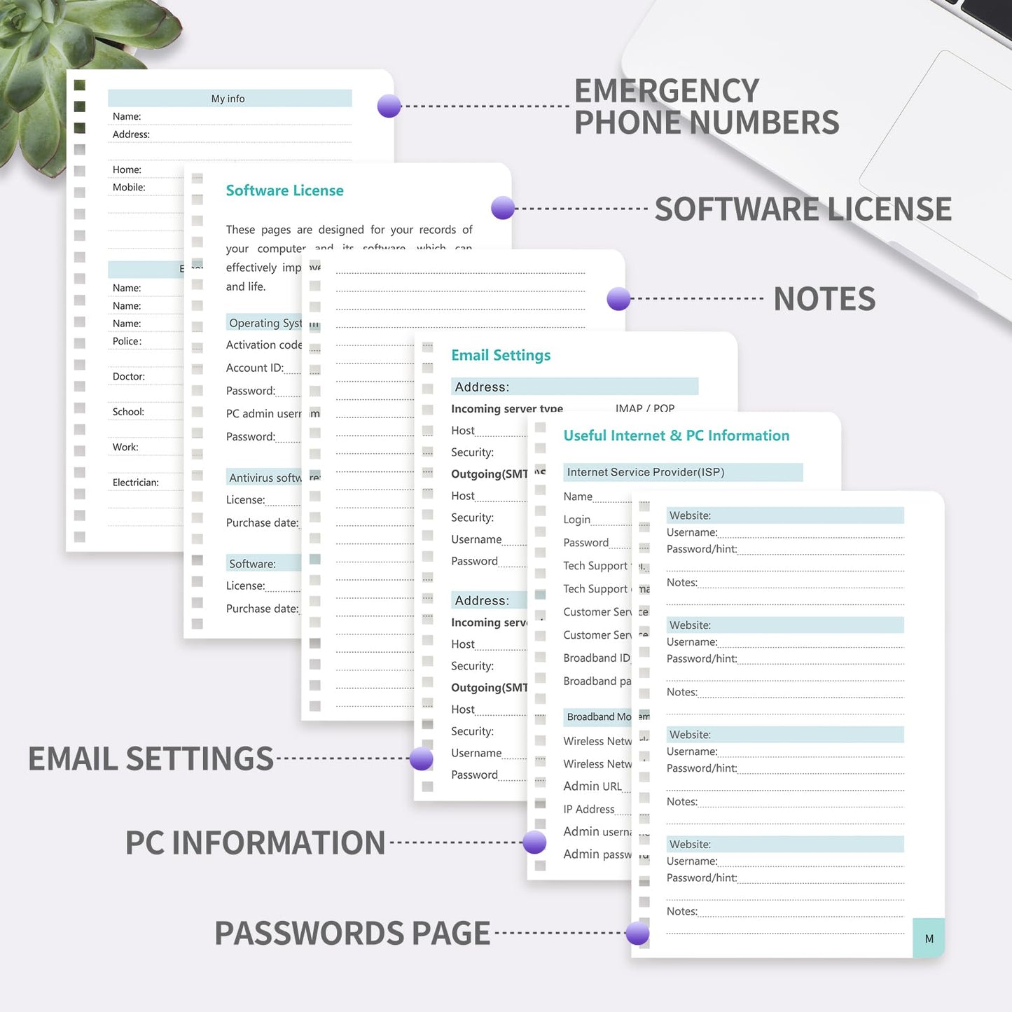 Homlive Spiral Password Book with Individual Alphabetical Tabs, Hardcover Password Keeper Book for Seniors, Password Notebook for Home or Office & Website Address Login-Purple, 5.7" x 7.7"