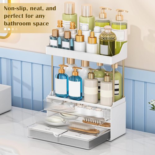 Caktraie 12.2" Makeup Organizer - 5-Tier Clear Cosmetic Storage for Bathroom & Dresser Countertop