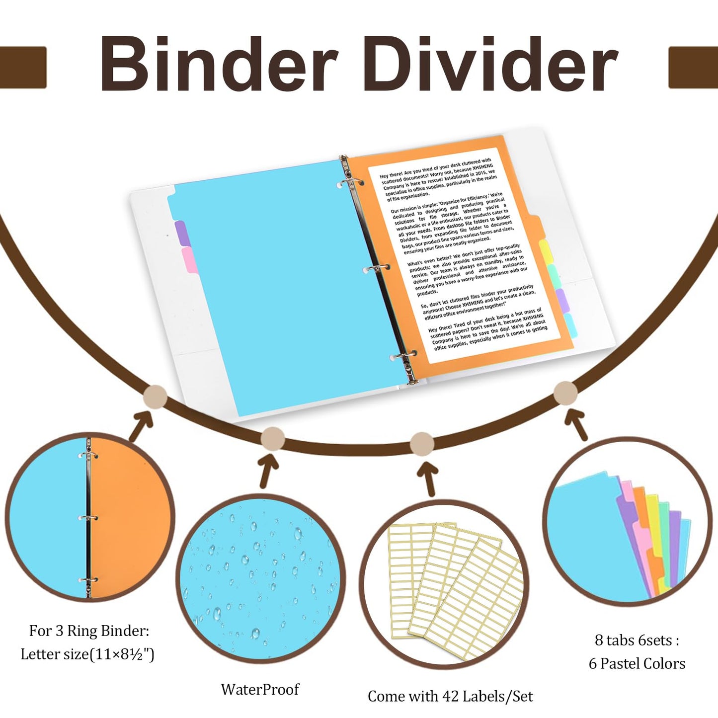 8-tabs 2 Set Binder Dividers with Tabs,Fit 8.5" X 11" Letter Size Plastic Index with Label,Color Dividers for 3 Ring Binder (Total 16 Pcs)