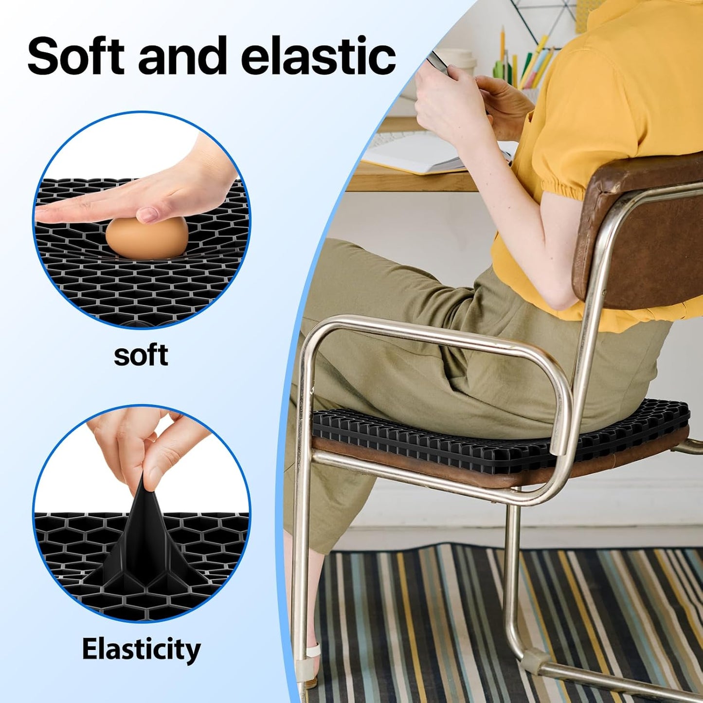 Skiennix Gel Seat Cushion - Cooling Honeycomb Design for Pressure Relief | Non-Slip Cover, Ideal for Office & Home