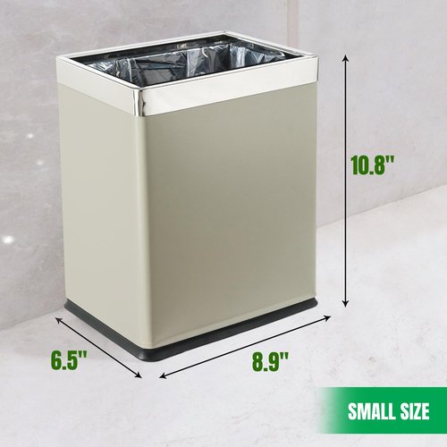 Brelso 'Invisi-Overlap' Open Top Metal Trash Can, Small Office Wastebasket, Modern Home Décor, Rectangle Shape (Light Gray)