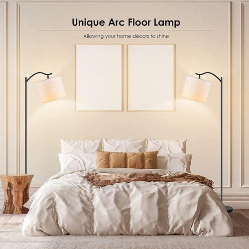 BoostArea LED Floor Lamp - Modern Arched Design with Beige Linen Shade | Tall Standing Lamp for Living Room, Bedroom, Office