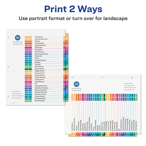 Avery 31-Tab Dividers for 3 Ring Binders, Customizable Table of Contents, Multicolor Tabs, 12 Sets (11129)