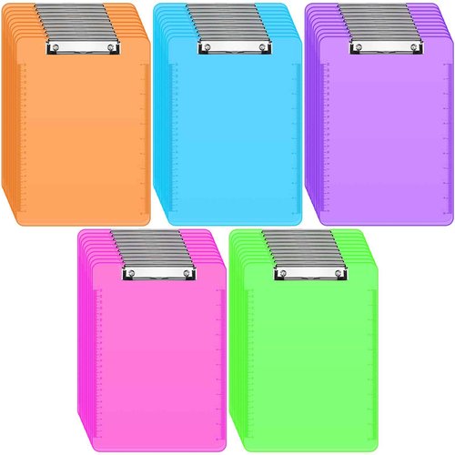 Seajan 50 Pcs Clipboard, Colorful Clear Plastic Clipboard with Low Profile Clip Standard A4 Letter Size for Office Home Classroom Supplies Colorful Clip Board 12.6 x 8.9 Inch