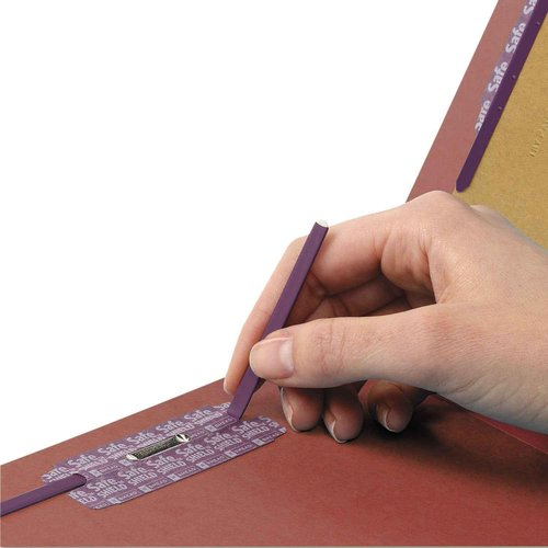 Smead 100% Recycled End Tab Pressboard Classification File Folder with SafeSHIELD Fasteners, 3 Dividers, 3" Expansion, Letter Size, Red, 10 per Box (26865)