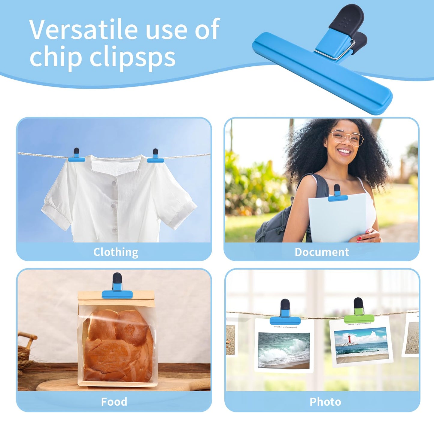 UNIYO 9Pack Large Chip Bag Clips - Assorted Sizes Food Bag Clips Plastic Heavy Seal Grip