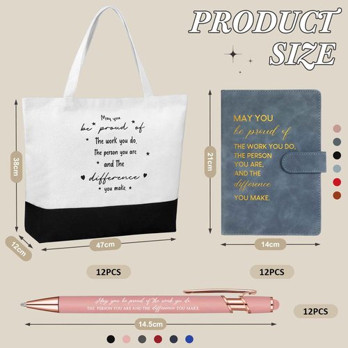 Paterr 12 Sets Thank You Appreciation Gifts Leather Notebooks Canvas Tote Bags Ballpoint Pens for Employee (Chic Colors)