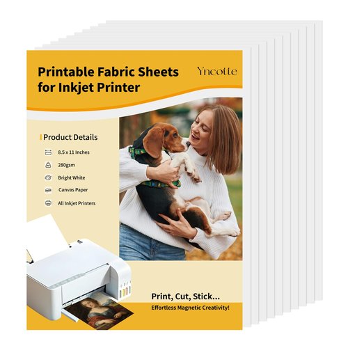 Yncotte 10Pcs Canvas Printer Paper for Inkjet Printers, 8.5x11" Bright White 280gsm Printable Fabric Sheets, Tear-Resistant - Compatible with Photo, Art, Sketch Printing