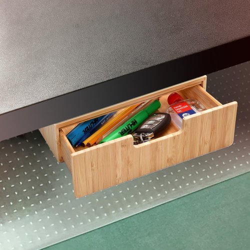 Bamboo Mountable Drawer for Under Desk, Office Supply Storage for Pens Pencils Paper & More 9.5 x 7.5 x 2.5 INCHES (Inner Drawer Height: 1.25 IN)