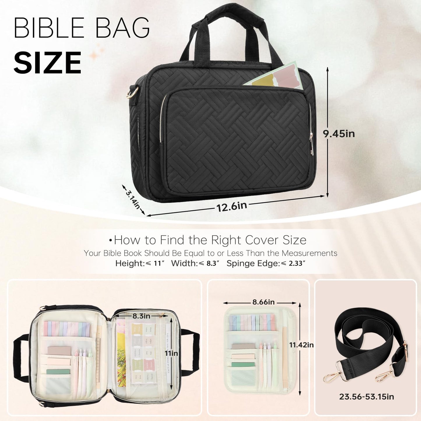Bible Cover Case for Women Bible Study Supplies Christian Gifts for Women Church Camp Essentials Christian Bible Journaling Kit Quilted Large Bible Cover