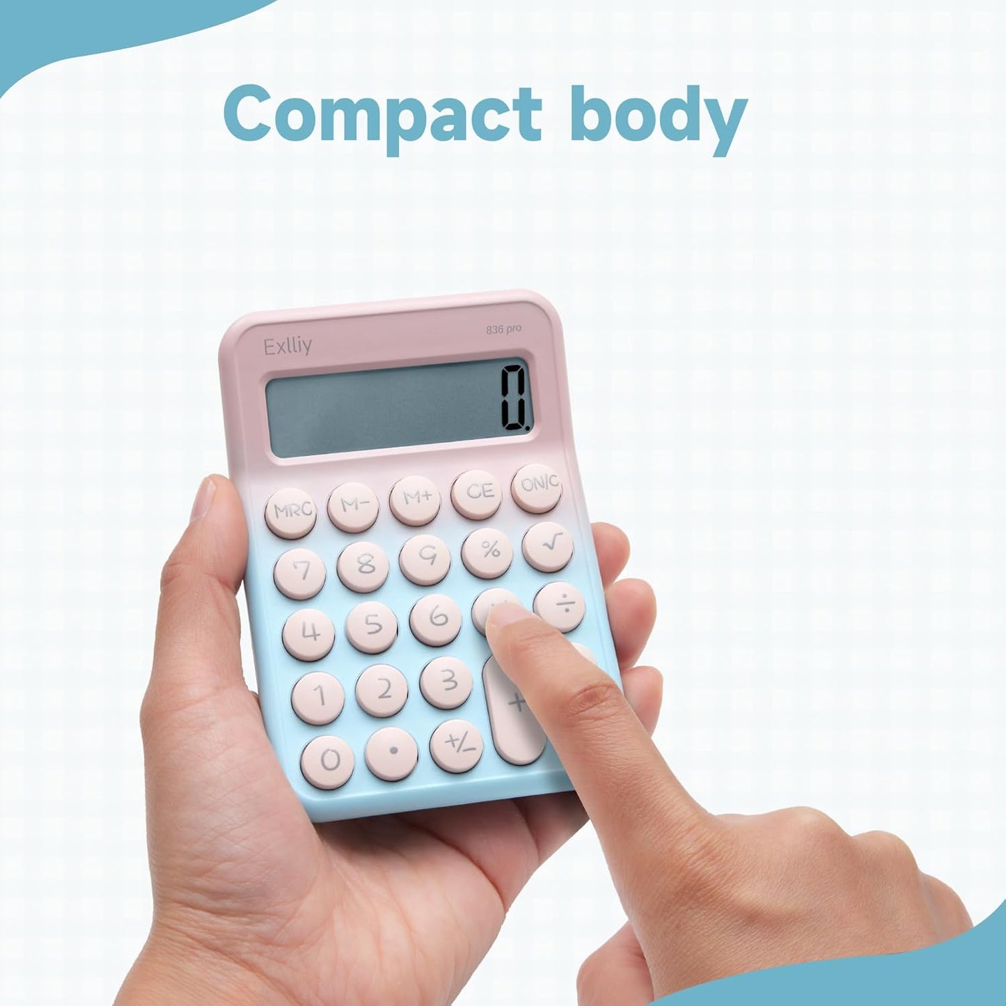 Skiennix Pocket Calculator - Cute 8-Digit LCD Display for Kids | Small Desktop Size, Gradient Blue