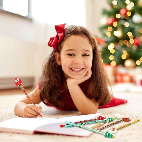 Qilery 100 Pcs Christmas Pencils Multi Point Stackable Push Pencils Christmas Plastic with Silicone Santa Xmas Tree Deer and Snowman for School Reward Party Favor Children New Year Supply