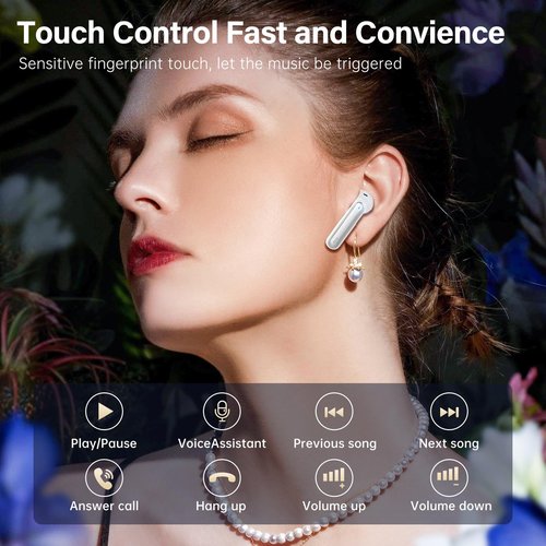 Sisism A10 Pro Wireless Earbuds Bluetooth 5.3 HiFi Stereo, 50H Playback LED Digital Display Earphones, ENC Noise Cancelling Mic, Ergonomic Sport Headphone Headset for Gym/Running/Work - White