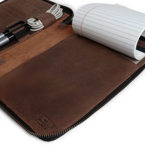 Leather Worx, Rustic A5 Notebook (5.75 x 8.25 inch.) Portfolio Binder, Executive Padfolio for Office, Personal Planner for Men and Women, Full Grain Leather, Handmade, Bourbon Brown