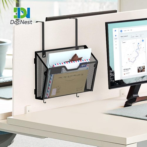 Docnest Wall File Holders - 6 Pack Mesh Document Organizers with Hooks for Office & Home - Black