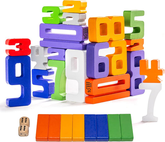 Skiennix Wooden Number Building Blocks - 30 Pcs Educational Toy for Kids 3+ | Learning Math & Balance