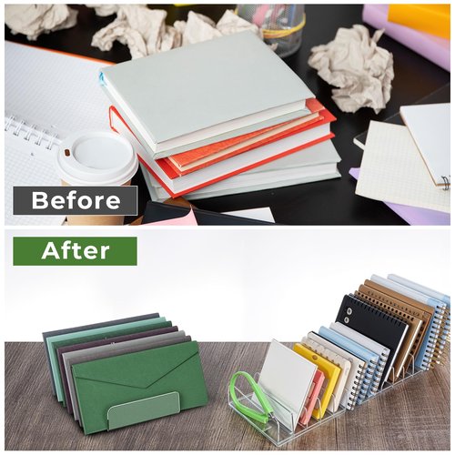 4 Pcs Acrylic Mail Holder, Acrylic File Mail Desktop Organizer Sorters, 7 Compartments Acrylic Mail Organizer, Clear Desk Organizer File Holders, Acrylic Letter Organizer for Office, Home, School