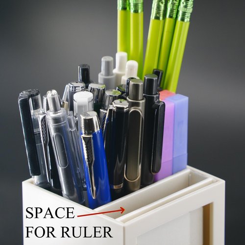SLFreMint Desktop Pen Holder with Photo Frame, Storage Drawer, 200 Paper Clips, 100 Binder Clips (white)