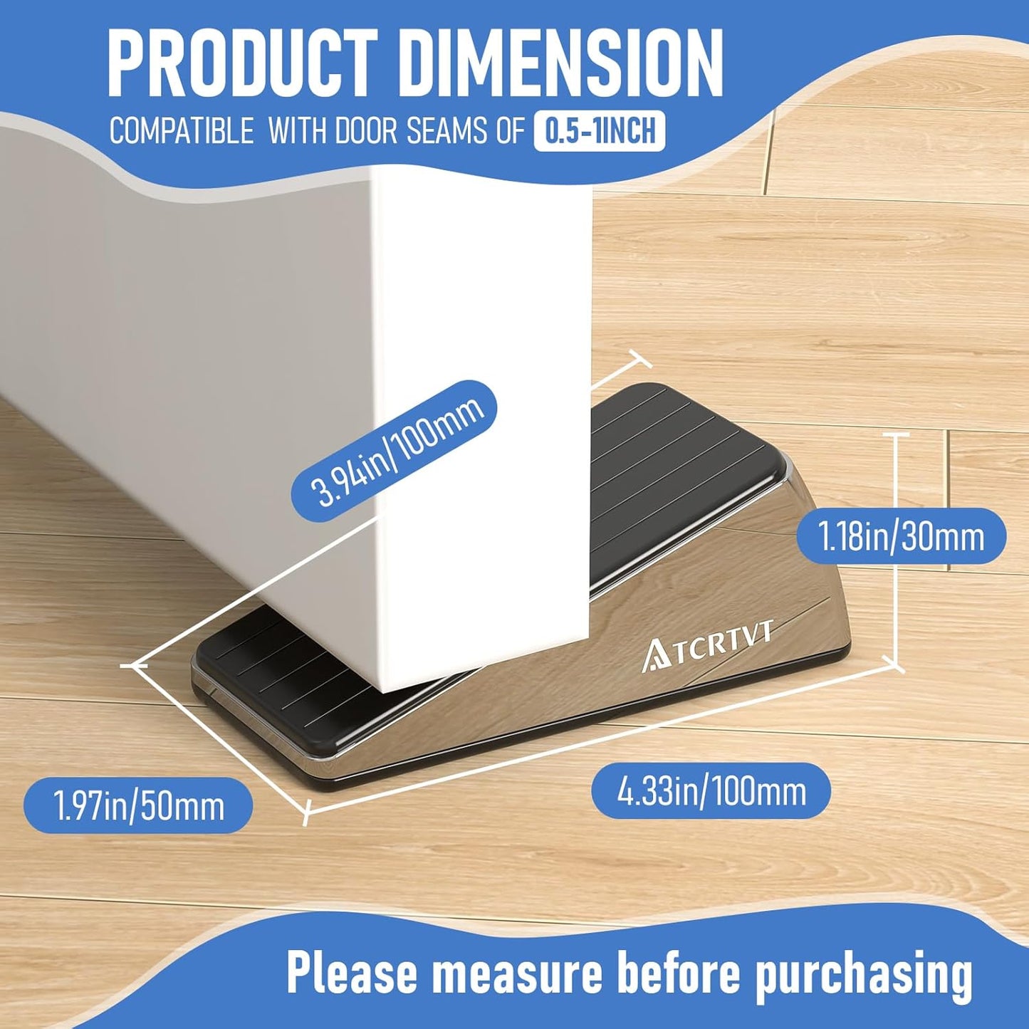 Skiennix Heavy Duty Door Stopper Wedge - Premium Brushed Stainless Steel, Set of 2 with Adhesive Holder