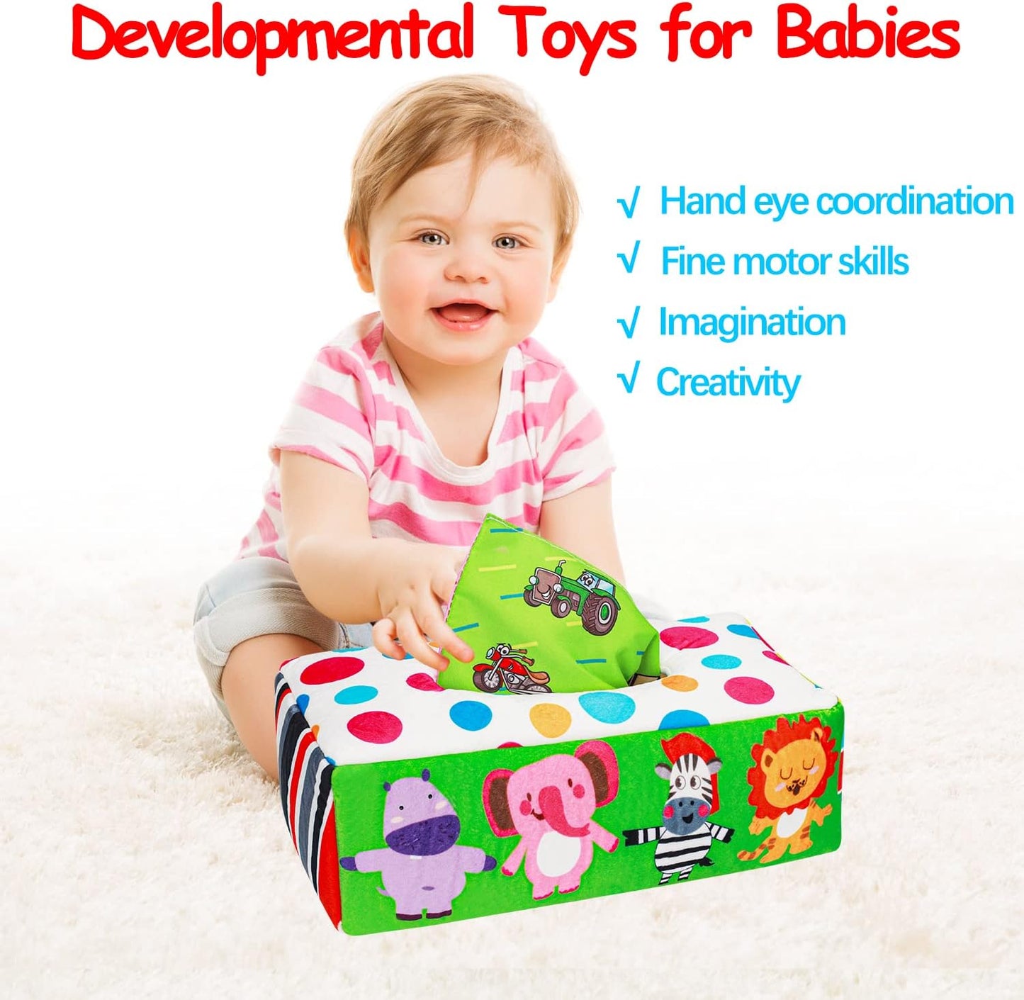 Thremhoo Montessori Tissue Box Baby Toy - Sensory Crinkle Developmental Gift for Infants & Toddlers