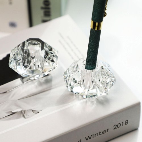 QFkris 2-Packs Crystal Fountain Pen Stand Glass Feather Pen Holder Crystal Pen & Pencil Holder Base for Office Desk Desktop Decoration Toothbrush Stand Gift for Students Teachers(2.2inch)