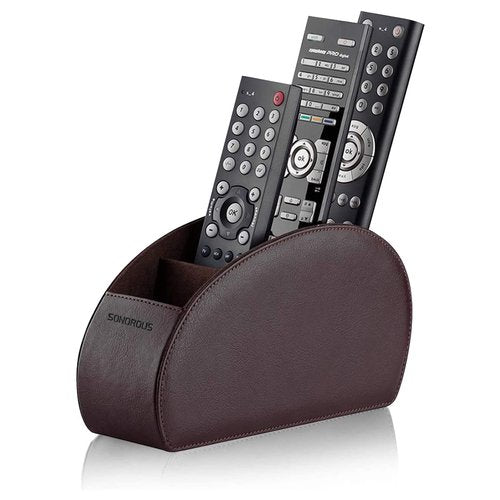 Sonorous Luxury Leather Remote Control Holder with 5 Compartments - Media Storage Box, Remote Control Organizer (Brown)