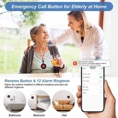 WiFi Smart Wireless Caregiver Pagers for Elderly Alert Button That Calls Cell Phone Caregiver Alert System with LED Number Display 2 SOS Call Button 1 Receiver(Only Supports 2.4GHz & No Monthly Fee)