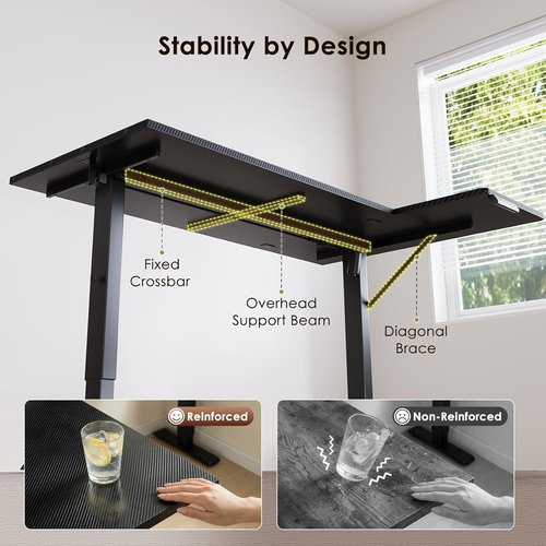 OffiGo Electric L-Shaped Standing Desk - 55-Inch Height Adjustable Corner Workstation | Carbon Fiber Black