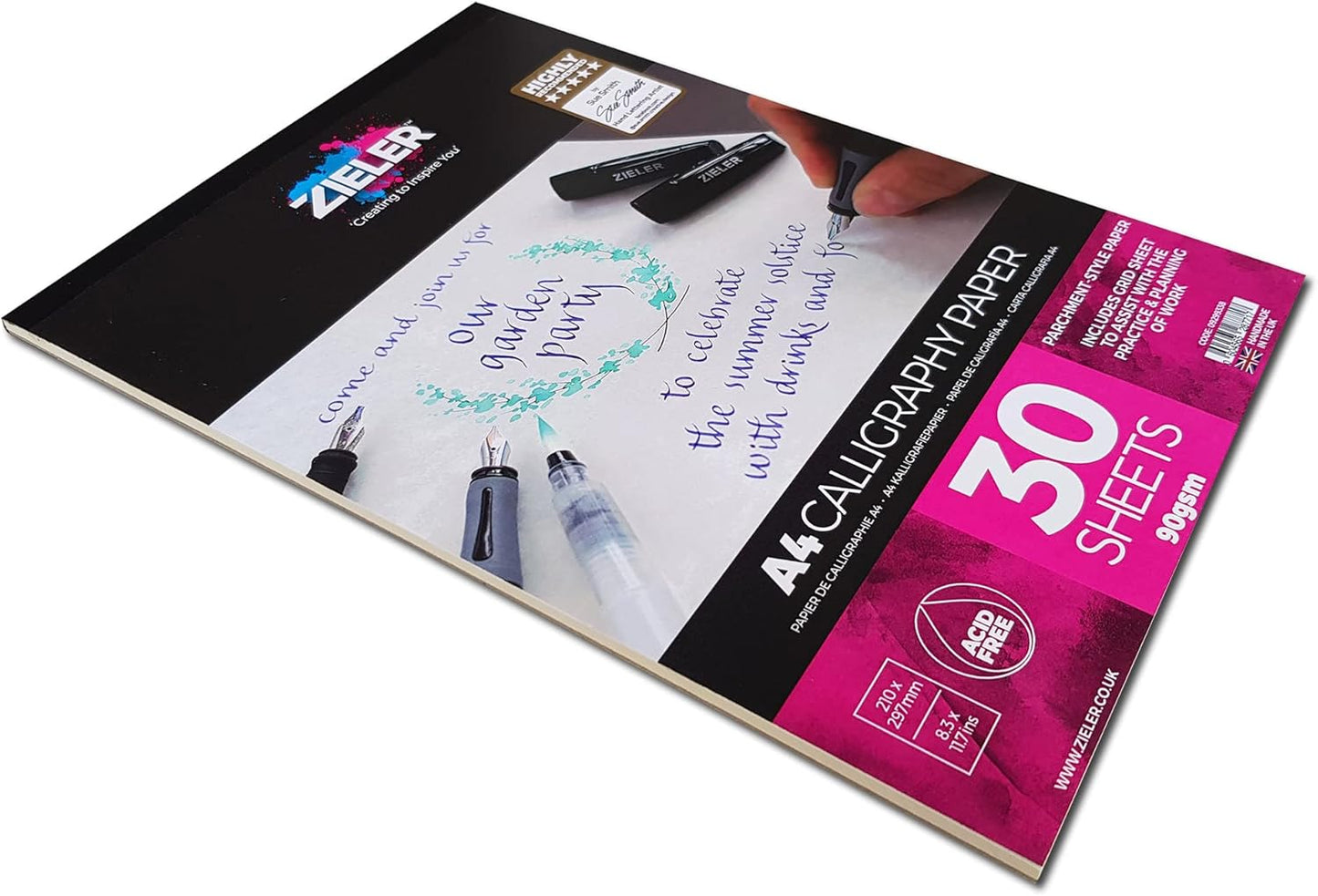 Zieler® Calligraphy Paper Pad - Smooth Bright White Sheets, 100gsm, A4 Size (8.3" x 11.7"), 30 Sheets