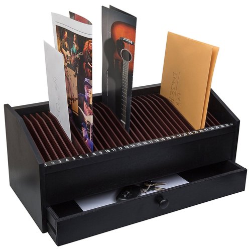 Jumbl 17" - 31 Slot Wooden Bill/Letter Organizer With Drawer - Black
