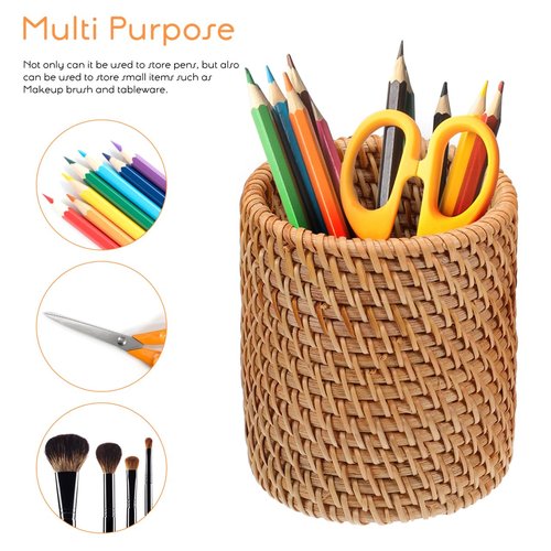 SEWACC 2pcs Woven Pencil Holder Makeup Brush Organizer Cosmetic Brush Organizer Holders Woven Pencil Cup Stationery Storage Pen Storagehook Pots Dispenser Wooden Bohemian Office