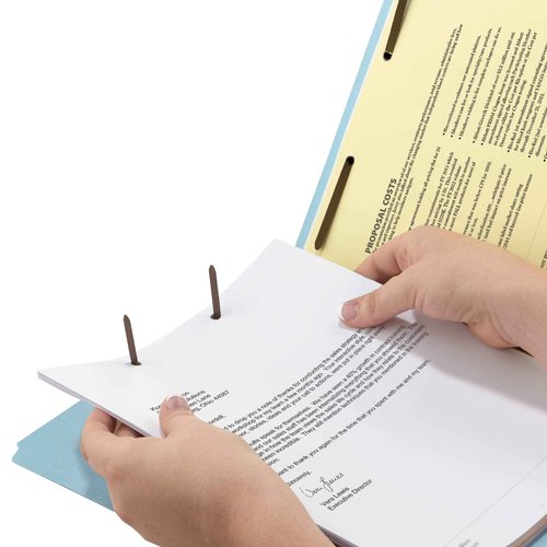 Smead 100% Recycled Pressboard Fastener File Folder, 2 Fasteners, 1/3-Cut Tab, 2" Expansion, Legal Size, Blue, 25 per Box (20001)
