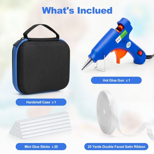 Hot Glue Gun Kit with 20 Glue Sticks and Double Faced White Ribbon, 3/8" x Continuous 25 Yards, Hard Shell Carrying Case, White Satin Ribbon Use for Bows Bouquet,Balloons,Gift Wrap,Floral Arrangement