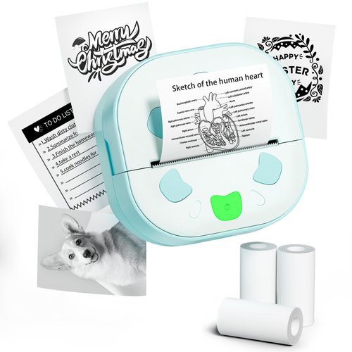 NDYIN Sticker Printer, PrintPods Mini Printer, Bluetooth Portable Sticker Maker with 3 Rolls Paper, Print Pod Inkless Thermal Printers for iphone, Impresora Portátil for Notes, Journal, DIY, Kids Gift