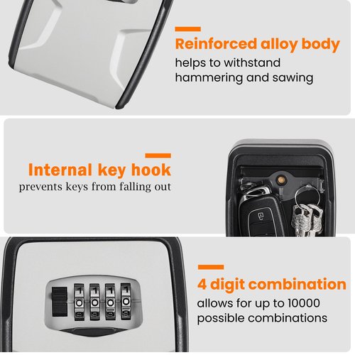 Fayleeko Key Lock Box Wall Mounted, 5 Keys Capacity, Key Safe Security Storage Lock Box for Indoor, Outdoor, Garage, Garden, Store (1 Pack, Black)