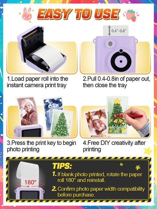 6 Rolls 3-color Kids Camera Paper Roll Refill - Color-Developing Red Green Blue, Thermal Instant Camera Photo Printer for 4 5 6 7 8 9 10 Year Old Girls Boys Birthday Christmas Gifts
